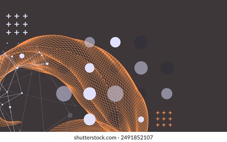 The abstract wave is made in a frame style in a bright gradient color. Template for science and technology presentation. Hand drawn vector.