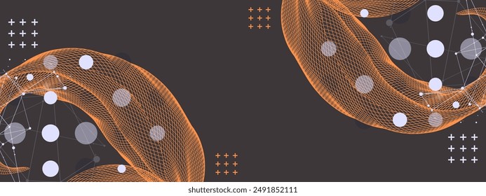 The abstract wave is made in a frame style in a bright gradient color. Template for science and technology presentation. Hand drawn vector.