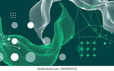 Die abstrakte Welle wird in einem Rahmenstil erstellt. Vorlage für Wissenschafts- und Technologiepräsentation. Handgezeichnete Vektorgrafik.