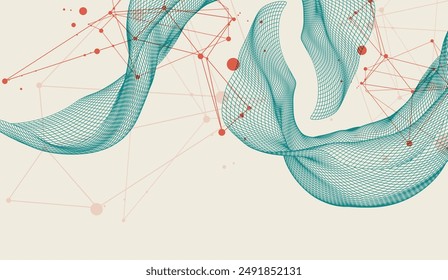 The abstract wave is made in a frame style. Template for science and technology presentation. Hand drawn vector art.