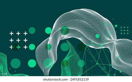 The abstract wave is made in a frame style. Template for science and technology presentation. Hand drawn vector art.