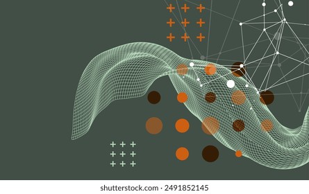 The abstract wave is made in a frame style. Template for science and technology presentation. Hand drawn vector art.