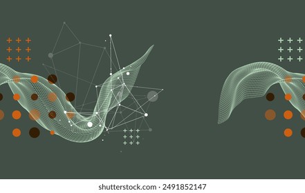 The abstract wave is made in a frame style. Template for science and technology presentation. Hand drawn vector art.