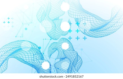 The abstract wave is made in a frame style. Template for science and technology presentation. Hand drawn vector art.