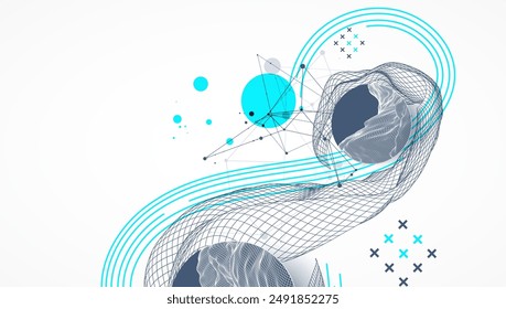 The abstract wave is made in a frame style. Template for science and technology presentation. Hand drawn vector art.