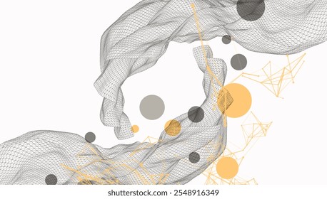The abstract wave is made in a frame style. Template for science and technology presentation. Hand drawn vector art.