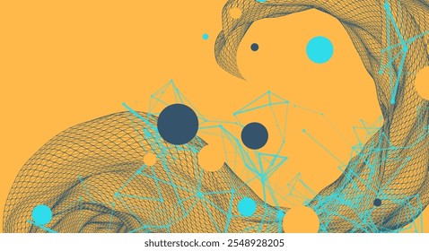 The abstract wave is made in a frame style. Template for science and technology presentation. Hand drawn vector art.