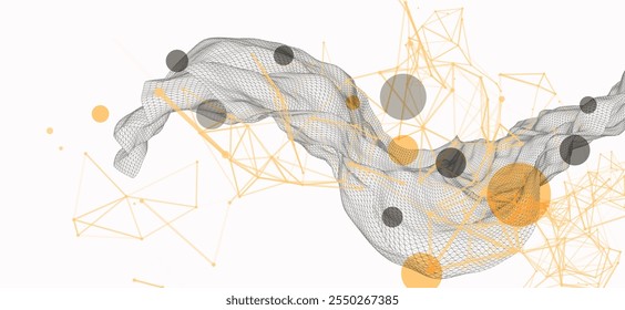 The abstract wave is made in a frame style. Template for science and technology presentation. Hand drawn vector art.
