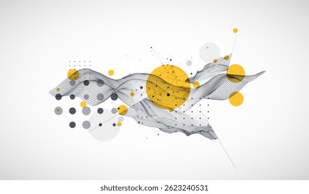 The abstract wave is made in a frame style. Template for science and technology presentation. Vector art.