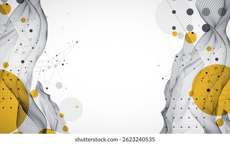 The abstract wave is made in a frame style. Template for science and technology presentation. Vector art.