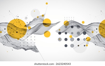The abstract wave is made in a frame style. Template for science and technology presentation. Vector art.