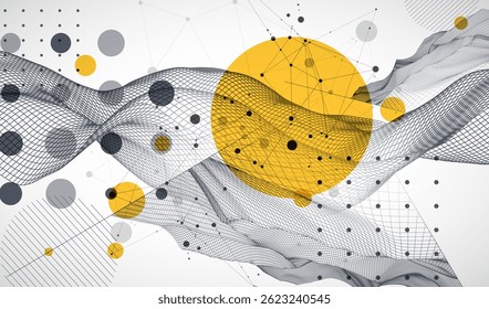 The abstract wave is made in a frame style. Template for science and technology presentation. Vector art.