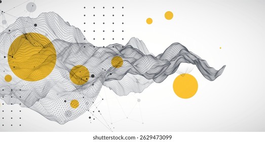The abstract wave is made in a frame style. Template for science and technology presentation. Vector art.
