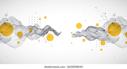 The abstract wave is made in a frame style. Template for science and technology presentation. Vector art.