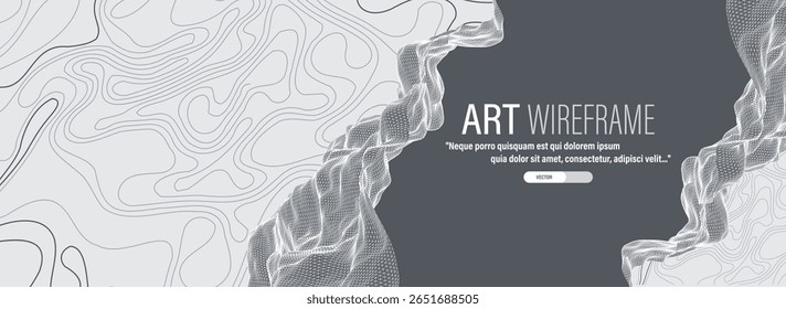 The abstract wave is made in a frame style. Template for science and technology presentation. Vector art.