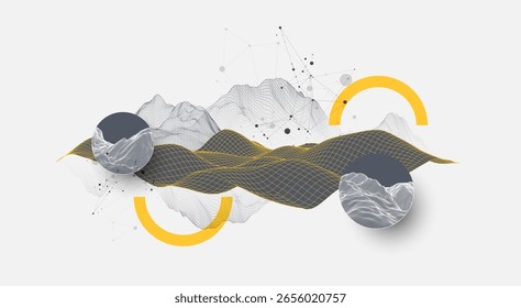 The abstract wave is made in a frame style. Template for science and technology presentation. Vector art.