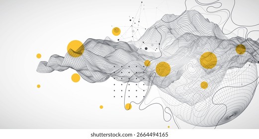 The abstract wave is made in a frame style. Template for science and technology presentation. Sphere art. Vector.