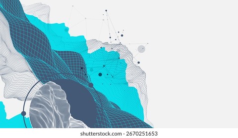 The abstract wave is made in a frame style. Template for science and technology presentation. Vector art.