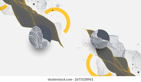 The abstract wave is made in a frame style. Template for science and technology presentation. Vector art.