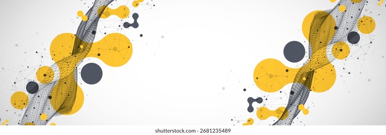 The abstract wave is made in a frame style. Template for science and technology presentation. Vector art.