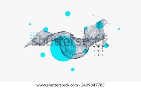The abstract wave is made in a frame style in a bright gradient color. Template for science and technology presentation. Hand drawn vector.