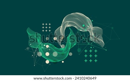 The abstract wave is made in a frame style in a bright gradient color. Template for science and technology presentation. Hand drawn vector.