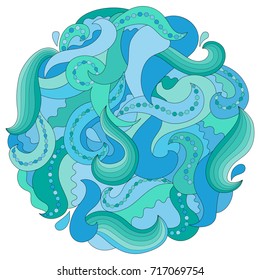 Abstract wave mandala on white background. Round marine pattern.