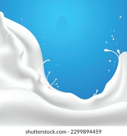 Leche de onda abstracta sobre fondo azul, ilustración vectorial y diseño.