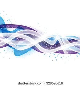 Abstract wave modern layout with fresh white blue violet swoosh line with splashes. Vector illustration
