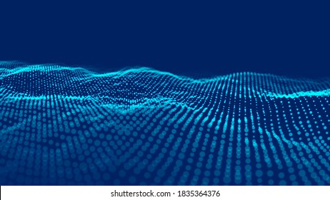 Abstrakte Welle mit bewegten Punkten. Partikelstrom Vektorgrafik zur Cybertechnologie.