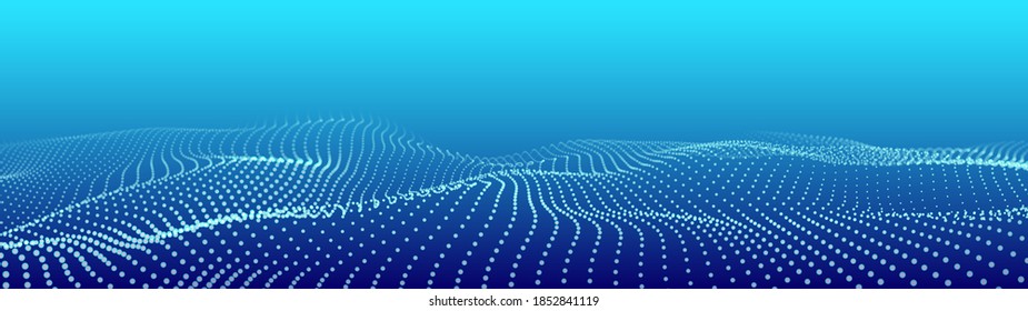 Abstract Wave With Moving Dots. Flow Of Particles. Cyber Technology Illustration. Big Data Stream.