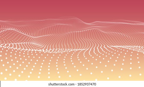 Abstract wave with moving dots. Flow of particles. Vector cyber technology illustration.