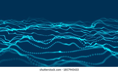 Abstract wave with moving dots. Flow of particles. Vector cyber technology illustration.