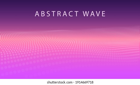 Abstract wave with moving dots. Flow of particles. Vector cyber technology illustration.
