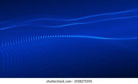 Abstract wave with moving dots. Flow of particles. Vector cyber technology illustration.