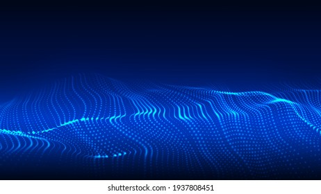 Ola abstracta con puntos en movimiento. Flujo de partículas. Ilustración de la cibertecnología vectorial.