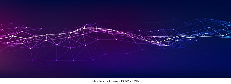 Abstract wave with moving dots. Flow of particles. Vector cyber technology illustration.