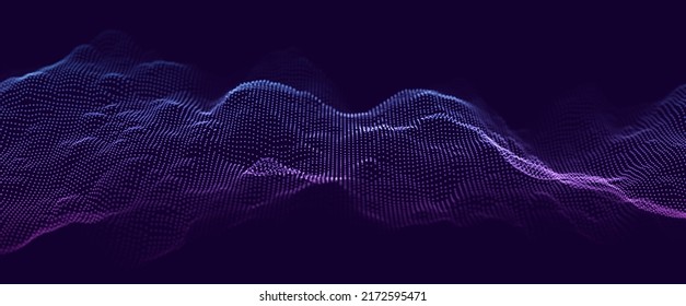 Abstract Wave With Moving Dots. Flow of Particles. Cyber Technology Vector Illustration. Technology Or Science Banner Background.