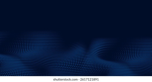 Abstract wave with moving dots. Flow of particles. modern