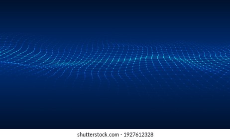 Abstract wave with moving dots and lines. Flow of particles. Vector cyber technology illustration.