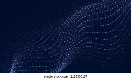 Abstract wave with moving dots. Network connection structure. Background with connecting dots and lines. 3D rendering.