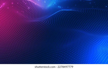 Abstract wave with moving dots particle technology background. Big data visualization 3D futuristic technology. The glow of a fractal element in a futuristic. AI technology,science,music. Vector EPS10