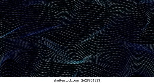 Puntos de flujo de partículas en movimiento de onda Abstractas. Diseño de fondo de Tecnología de partículas onduladas Abstractas.