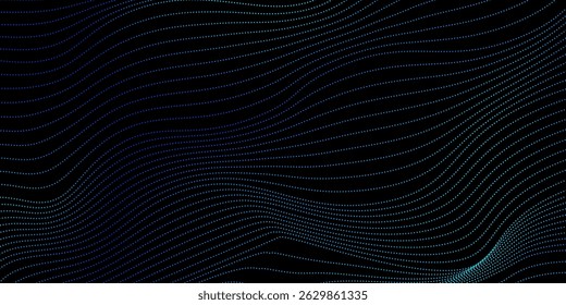 Pontos de fluxo de partículas em movimento de onda abstratos. Abstrato Wavy Particle Technology Projeto de fundo.