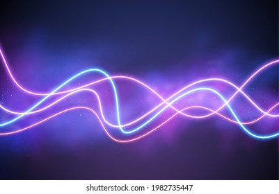 Abstract wave neon shape pink smoke background  Vector glowing light lines  Dark neon background  Vector illustration EPS10