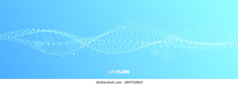 Abstract wave on blue background. Air flow. Particle waves showing a stream of clean fresh air. Vector illustration.