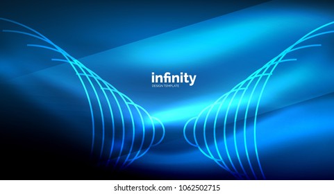 Abstract wave on dark background, shiny glowing neon digital background template. Vector illustration