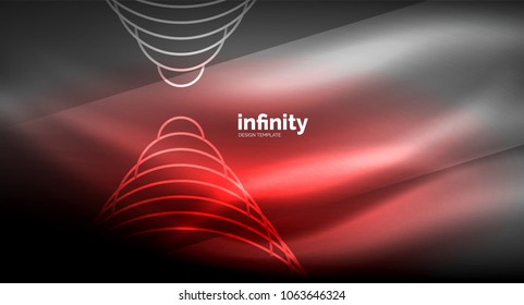 Abstract wave on dark background, shiny glowing neon digital background template. Vector illustration