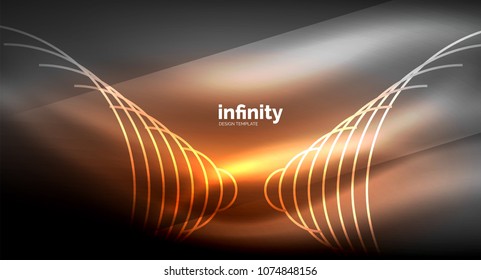 Abstract wave on dark background, shiny glowing neon digital background template. Vector illustration
