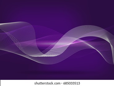 Abstract wave on dark purple glowing effect background template. Vector illustration